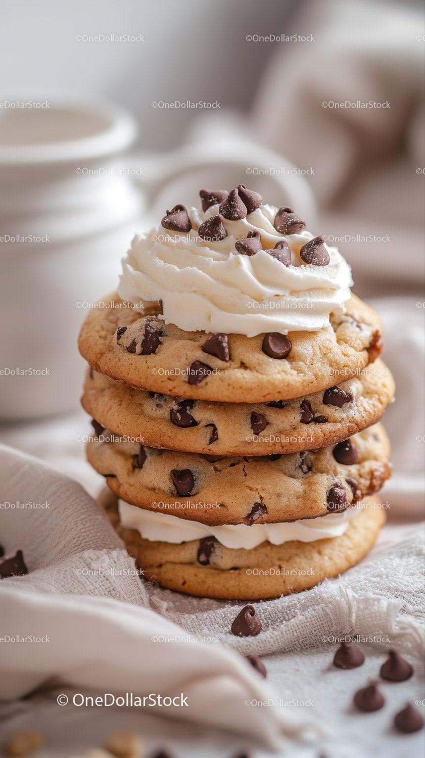 Chocolate Chip Cookie with Whipped Cream and Chocolate Topping Stock Photo Bundle preview 16