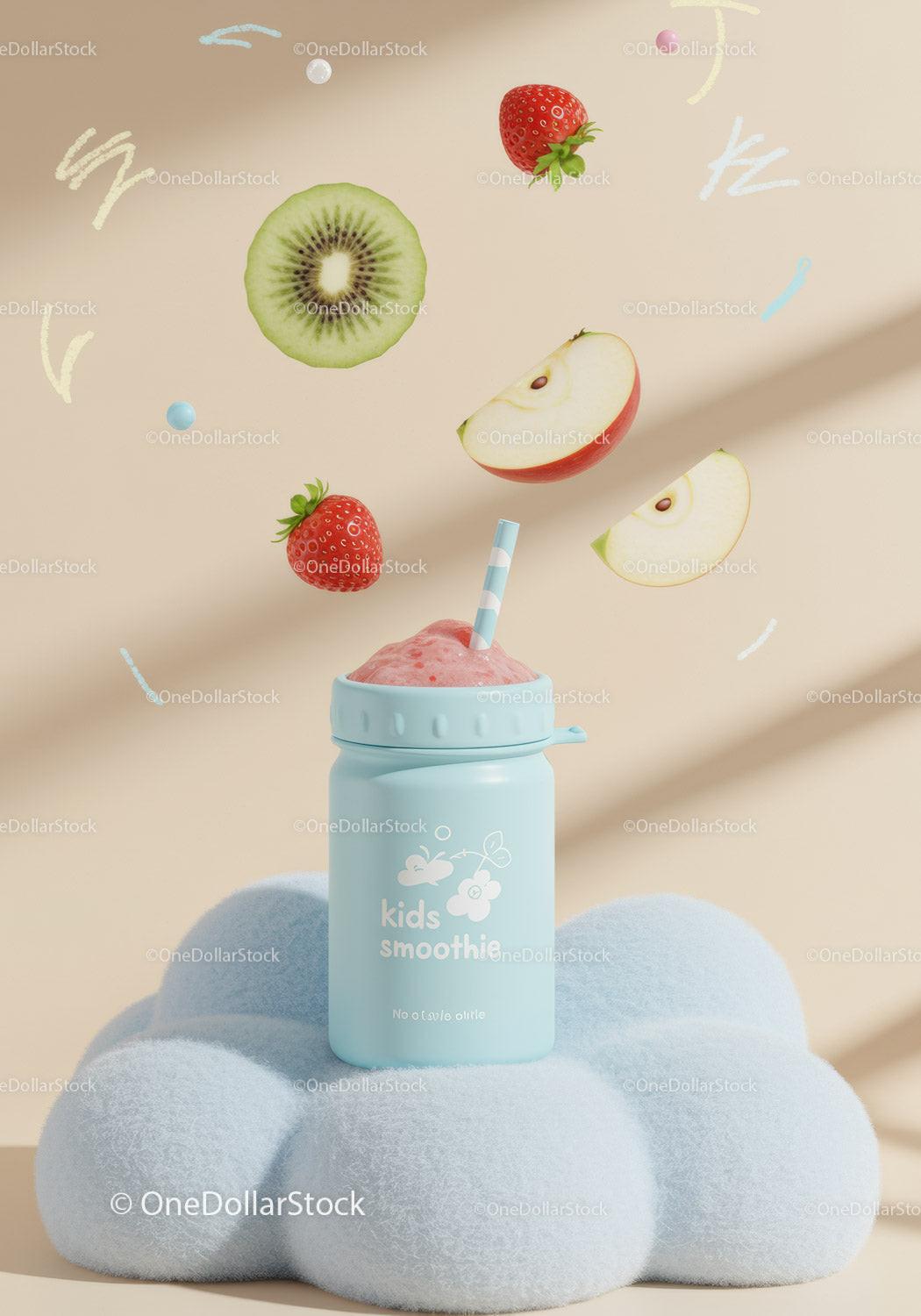 Kids Smoothie Bottle with Fresh Fruit Ingredients