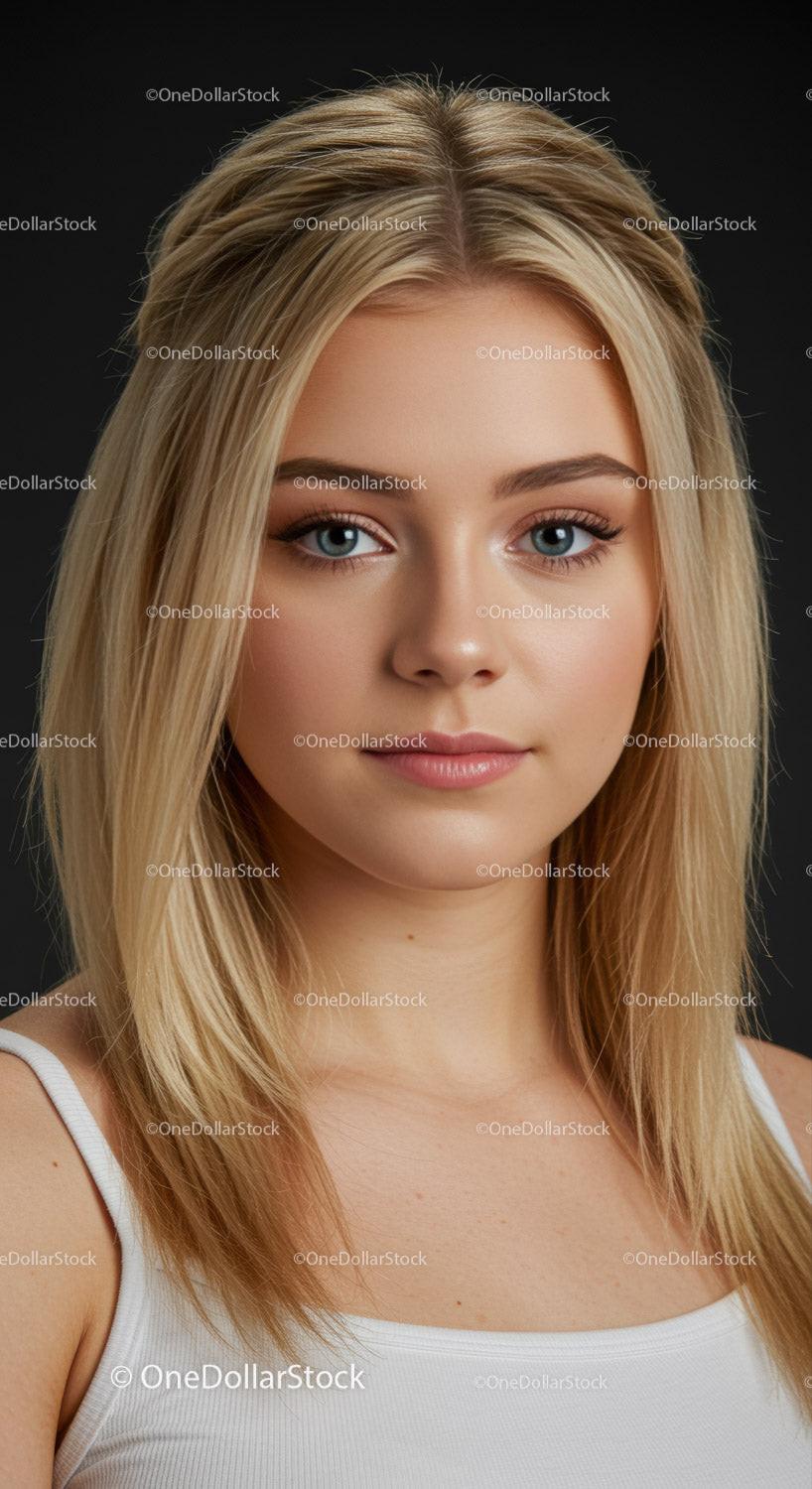 Young woman with natural makeup and blonde hair