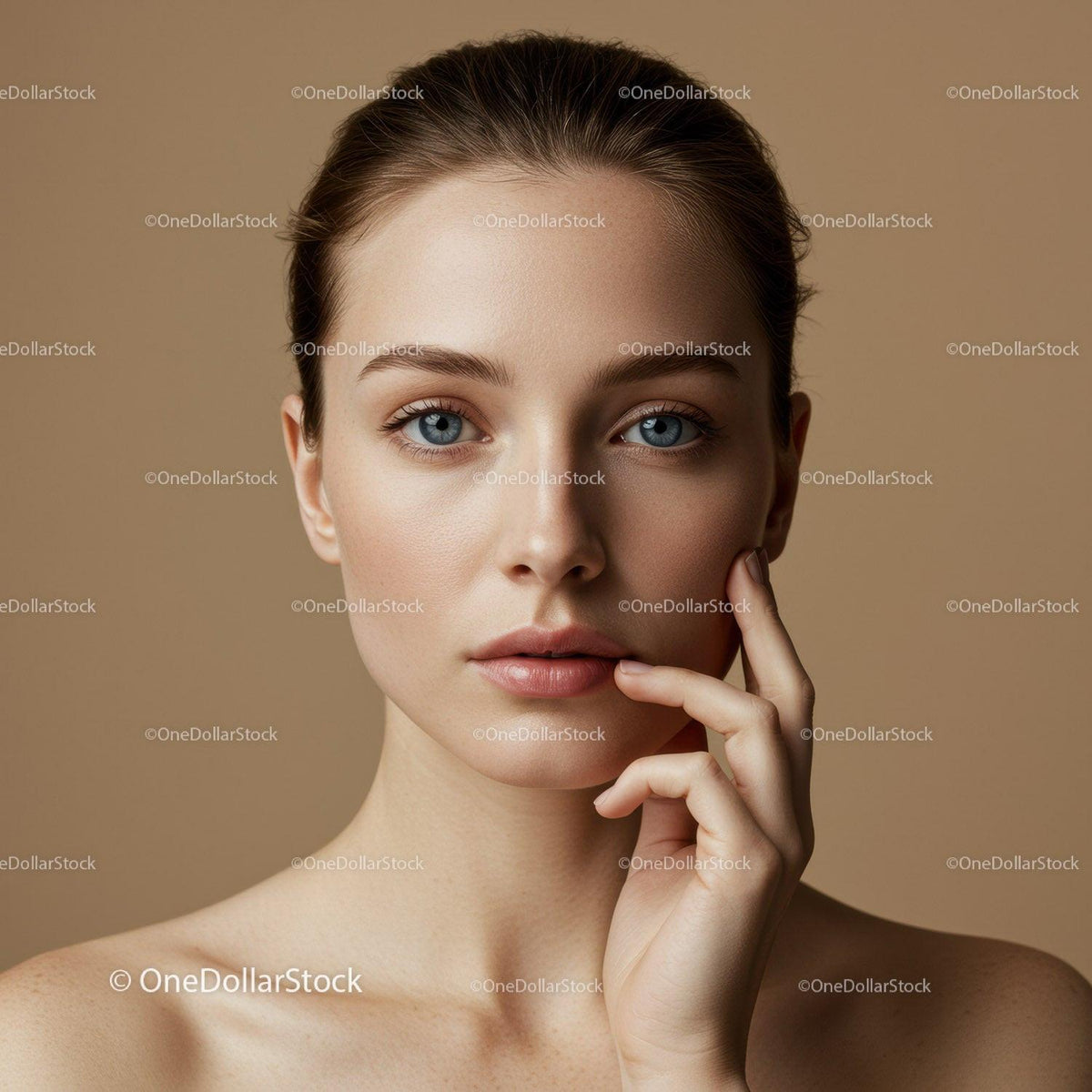 Close-up of a Young Woman with Blue Eyes and Flawless Skin