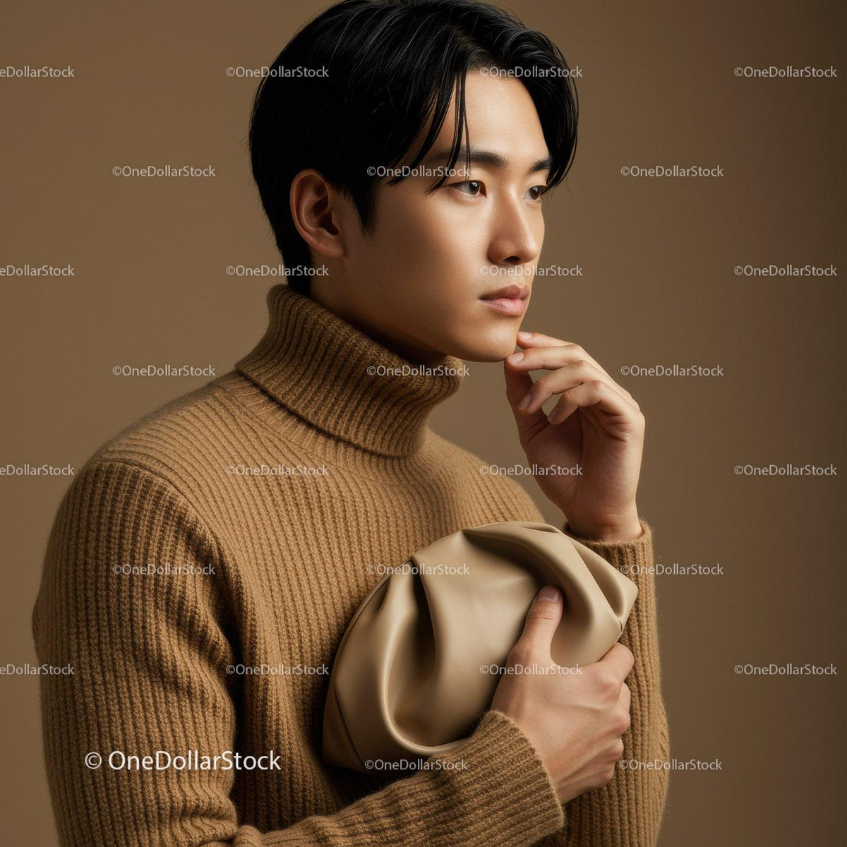 Portrait of a Young Man in a Turtleneck with a Minimalist Background