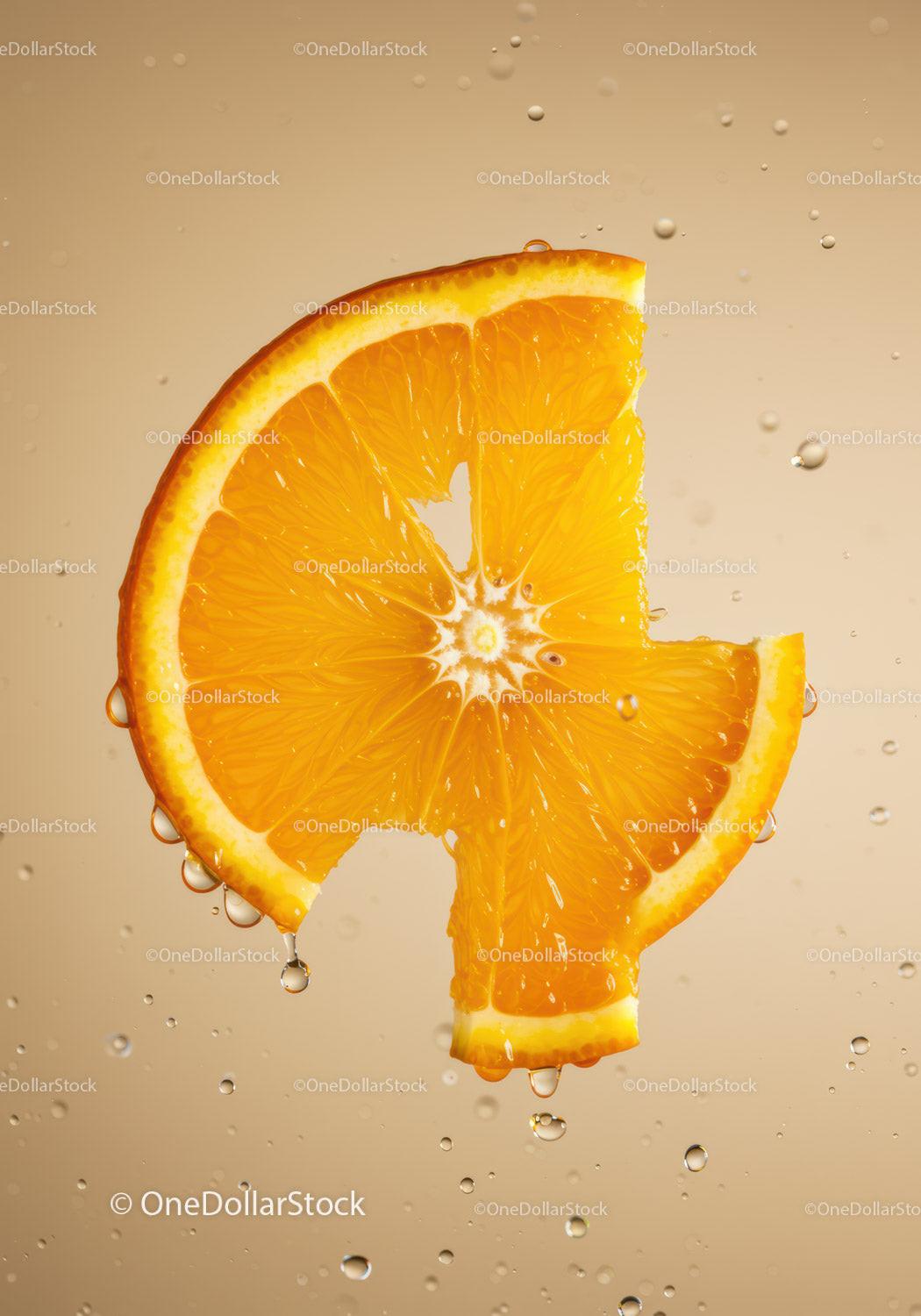 Fresh Orange Slice Immersed in Water Droplets