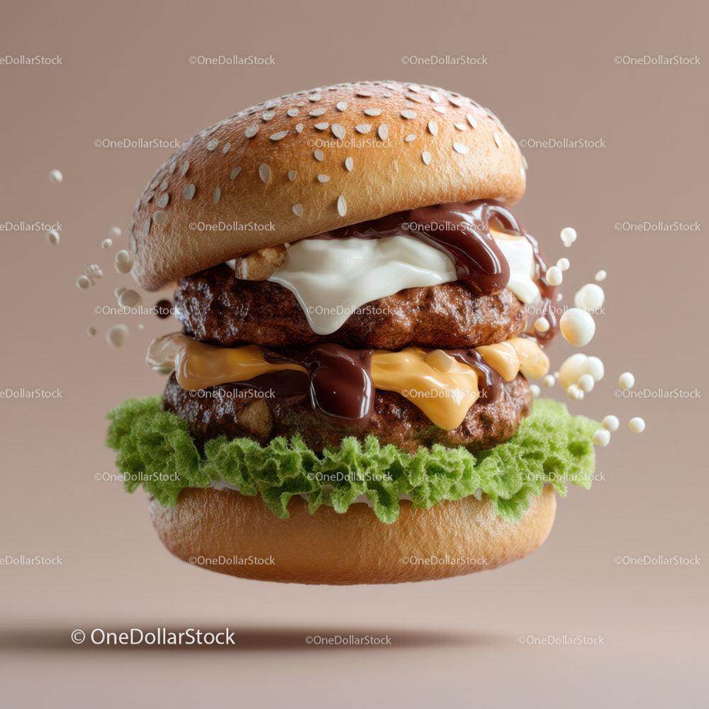 Delicious Double Cheeseburger with Bacon and Fresh Vegetables Stock Photo Bundle creative preview 21
