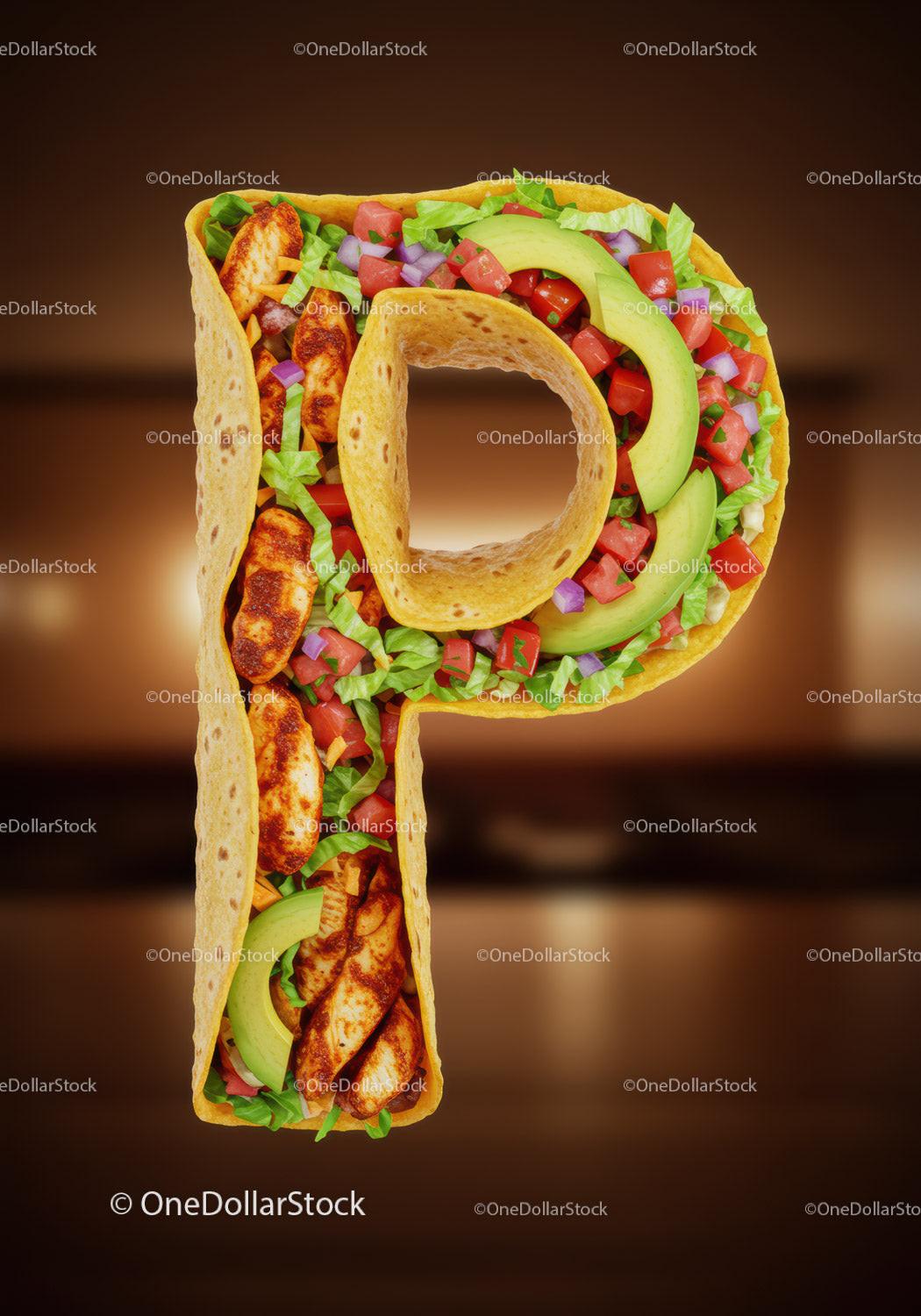 Tortilla Wrap Letter P Filled with Fresh Ingredients