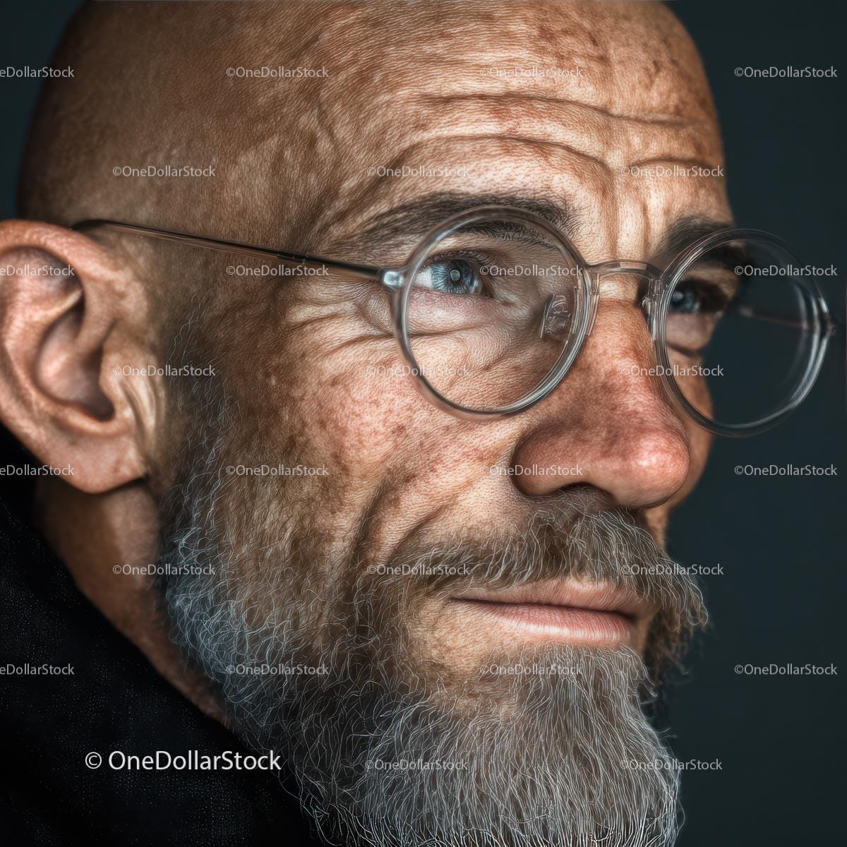 Mature Man with Glasses and a Thoughtful Expression in Portrait Stock Photo Bundle preview 26
