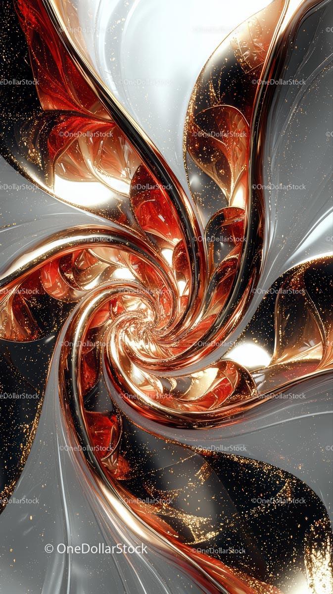 Elegant Metallic Swirl Abstract with Gold and Red Highlights