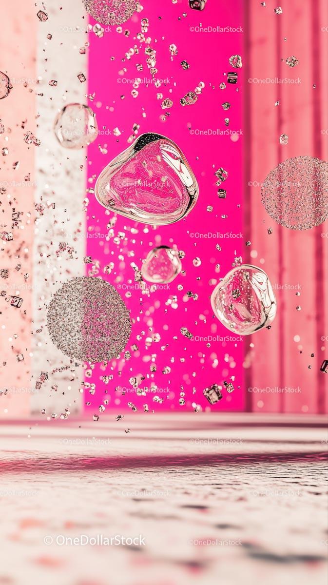 Close-up of Water Bubbles and Droplets on Pink Background