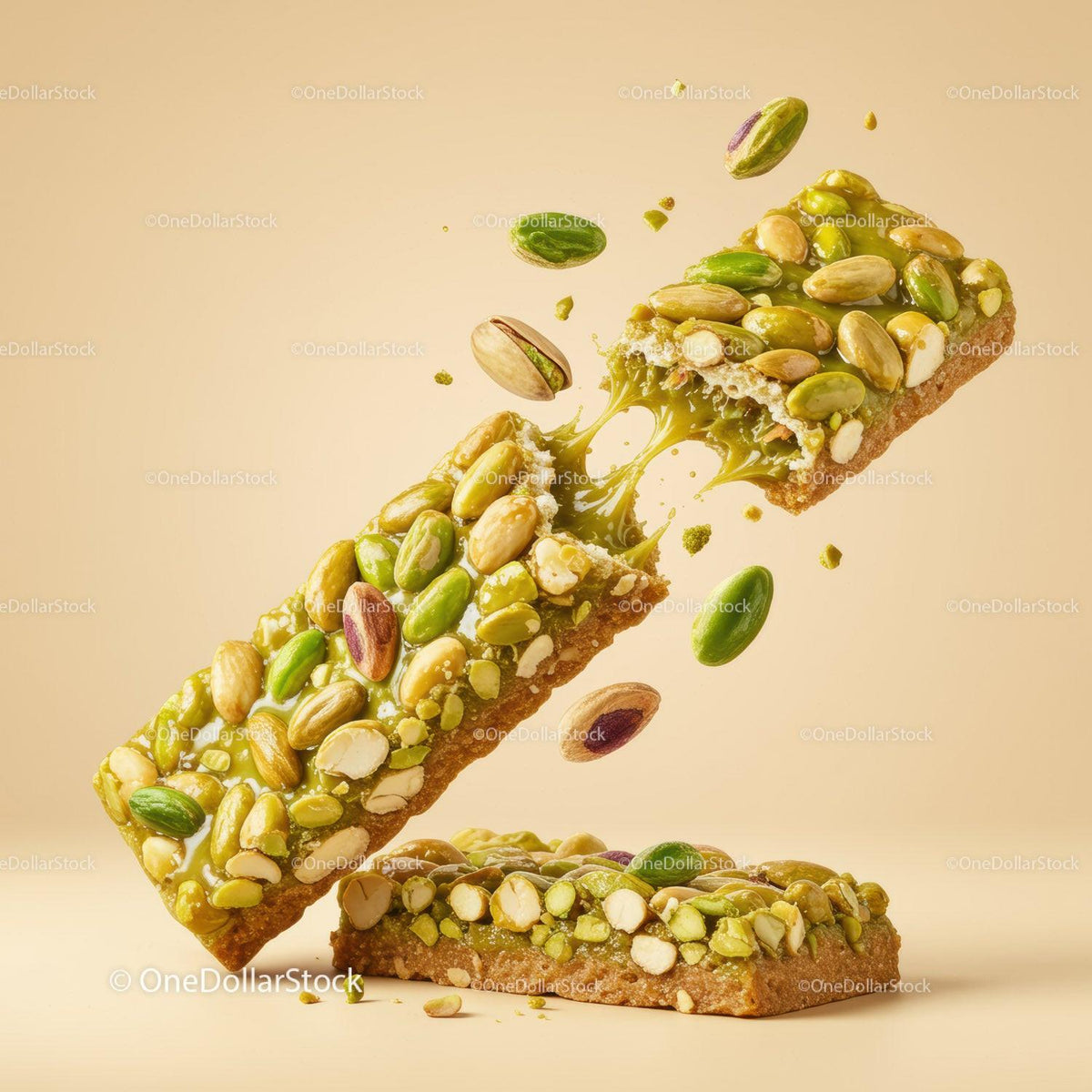 Crunchy Pistachio Nut Bars Breaking Apart