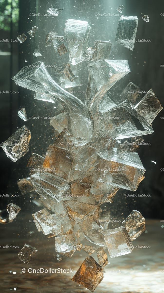 Dynamic Glass and Ice Cube Explosion in Motion
