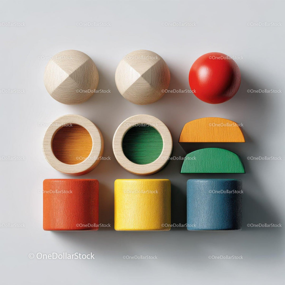 Set of Wooden Geometric Toys Including Rainbow and Shapes for Kids Stock Photo Bundle preview 49