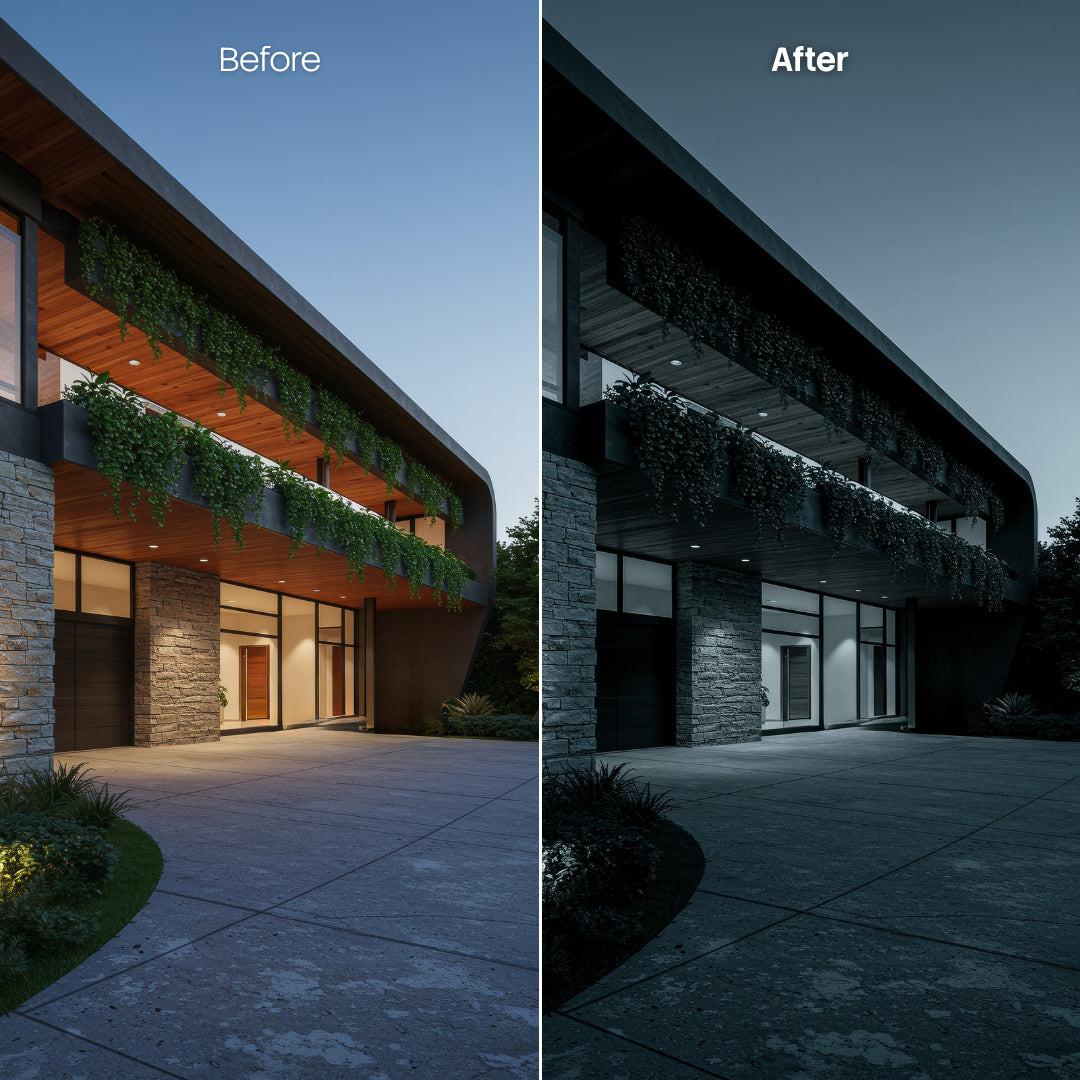 Before and after Mono Cold LUT Pack effect