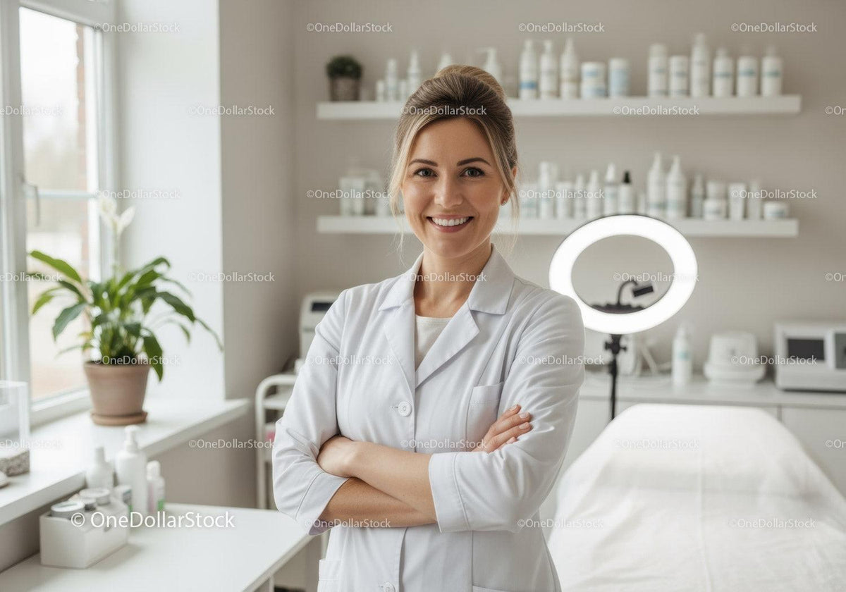 Professional Female Doctor in White Coat in Modern Medical Clinic