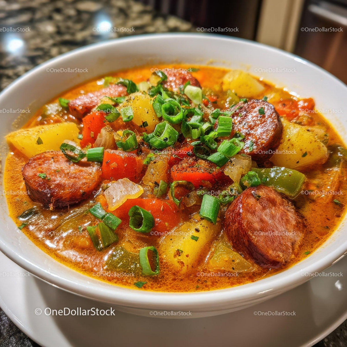 Hearty Sausage and Vegetable Soup with Potatoes and Carrots Stock Photo Bundle preview 5