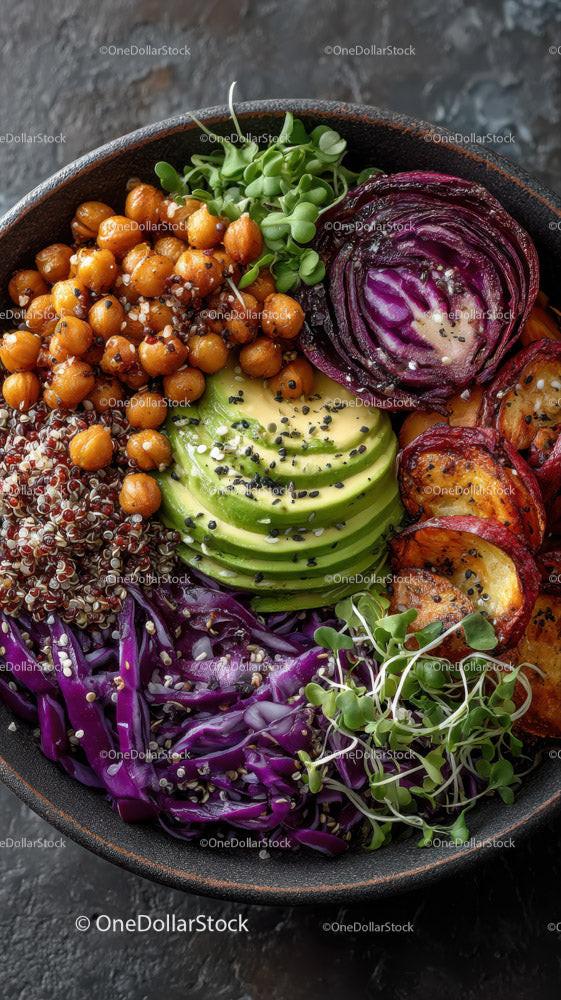 Colorful Quinoa Salad with Avocado Roasted Chickpeas and Microgreens Stock Photo Bundle preview 28