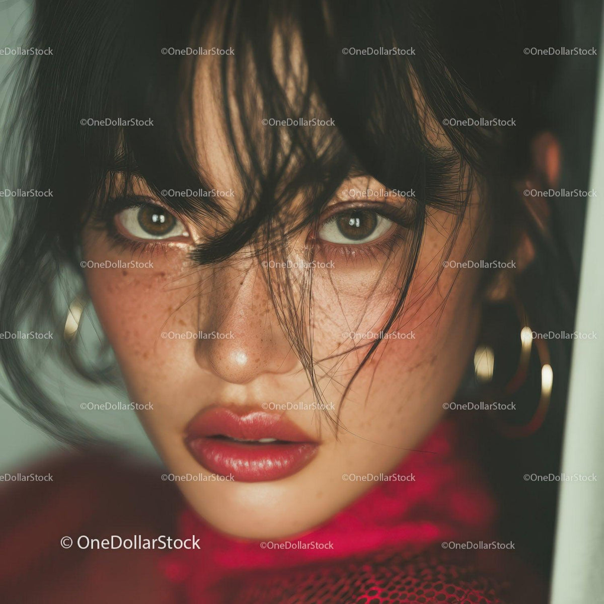 Close-Up of a Woman with Dark Hair and Golden Jewelry in Glamorous Style Stock Photo Bundle preview 21