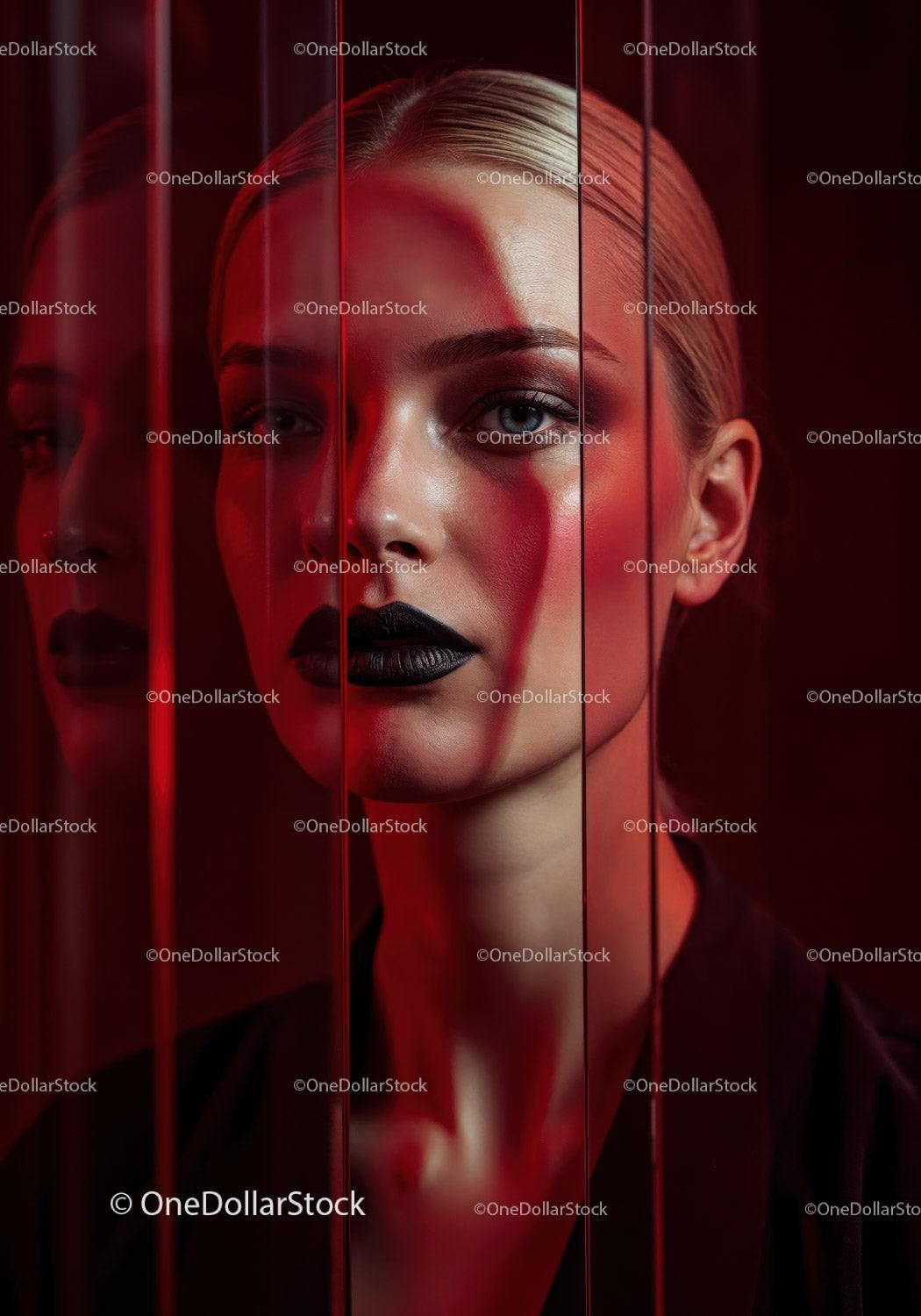Futuristic Female Portrait with Red Lighting and Dark Makeup Stock Photo Bundle preview 32
