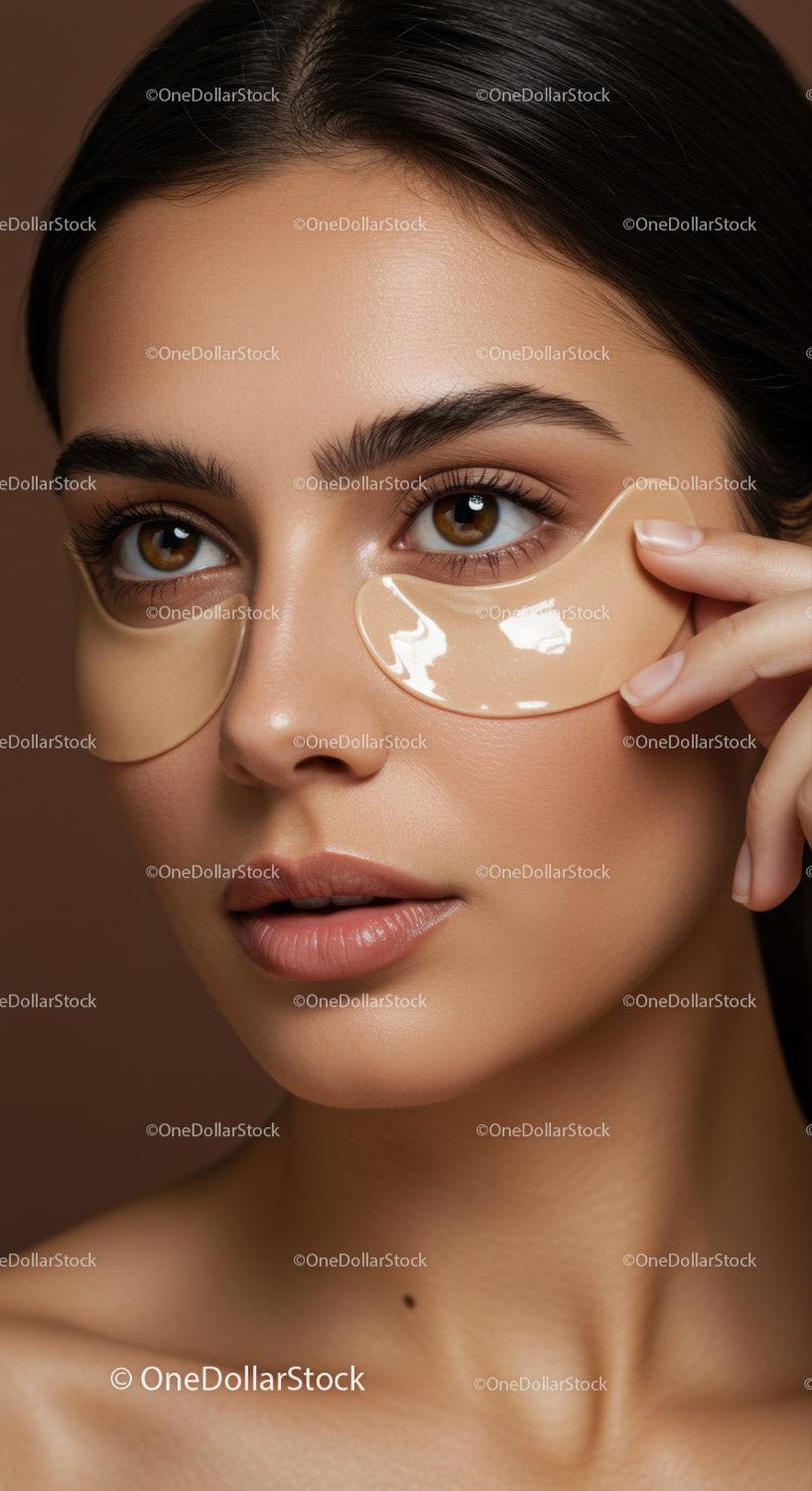 Young Woman Applying Eye Patches for Skin Rejuvenation
