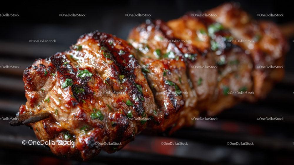 Juicy Grilled Meat Skewers with Charred Edges on Open Flame Stock Photo Bundle preview 30