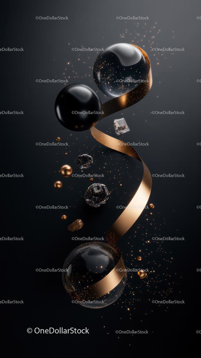Futuristic Digital Art with Glowing Spheres and Metallic Elements