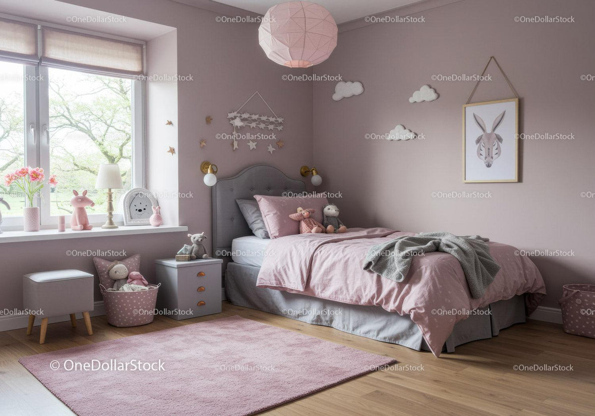Cozy Children's Bedroom with Pink Decor and Toy Accents