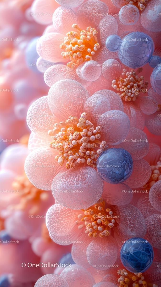 Colorful Microscopic View of Cells and Microbes