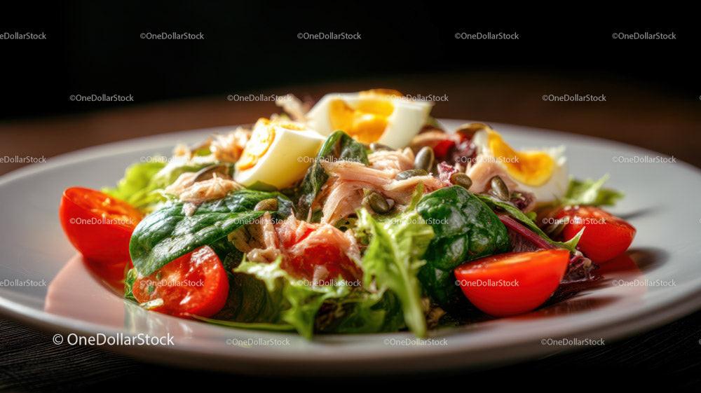 Fresh Chicken Salad with Cherry Tomatoes and Boiled Egg Stock Photo Bundle preview 7
