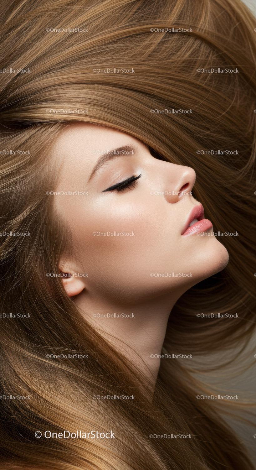 Side Profile of Woman with Flowing Light Brown Hair