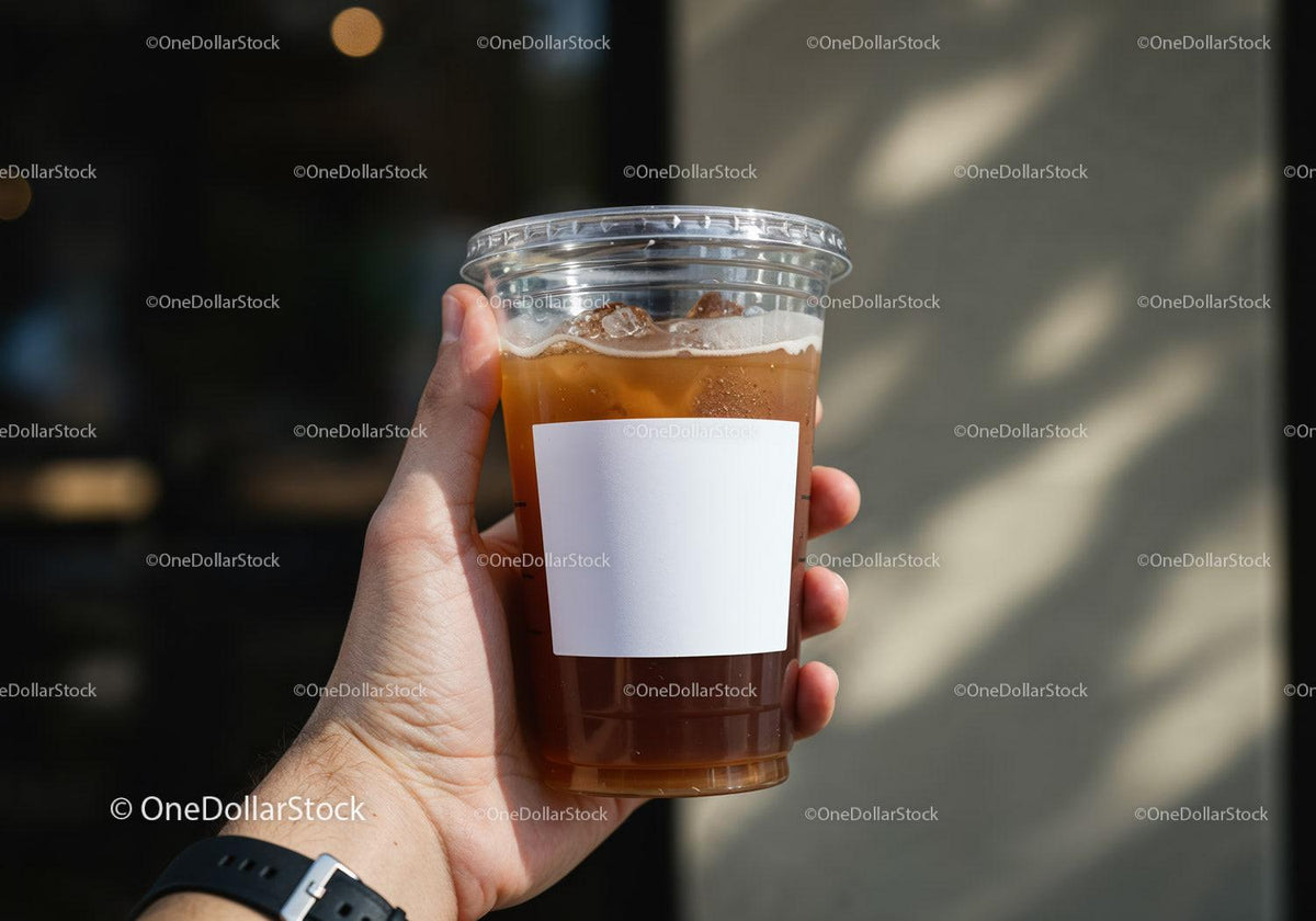 Hand Holding Iced Coffee in Clear Plastic Cup JPG Mockup Image preview