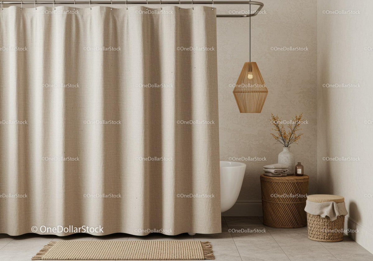 Elegant Beige Shower Curtain with Modern Bathroom Decor