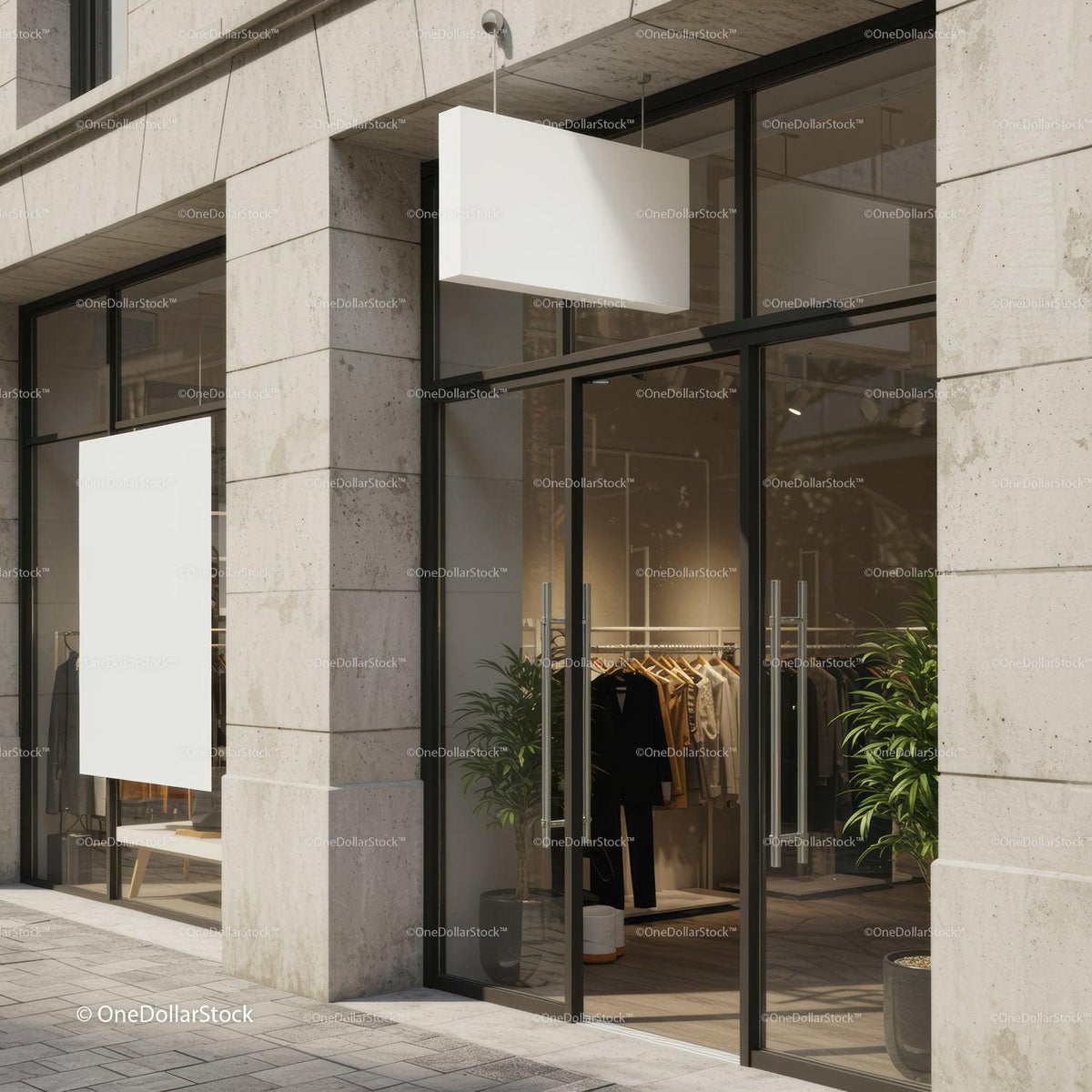 Modern fashion boutique entrance with neutral tones JPG Mockup Image preview