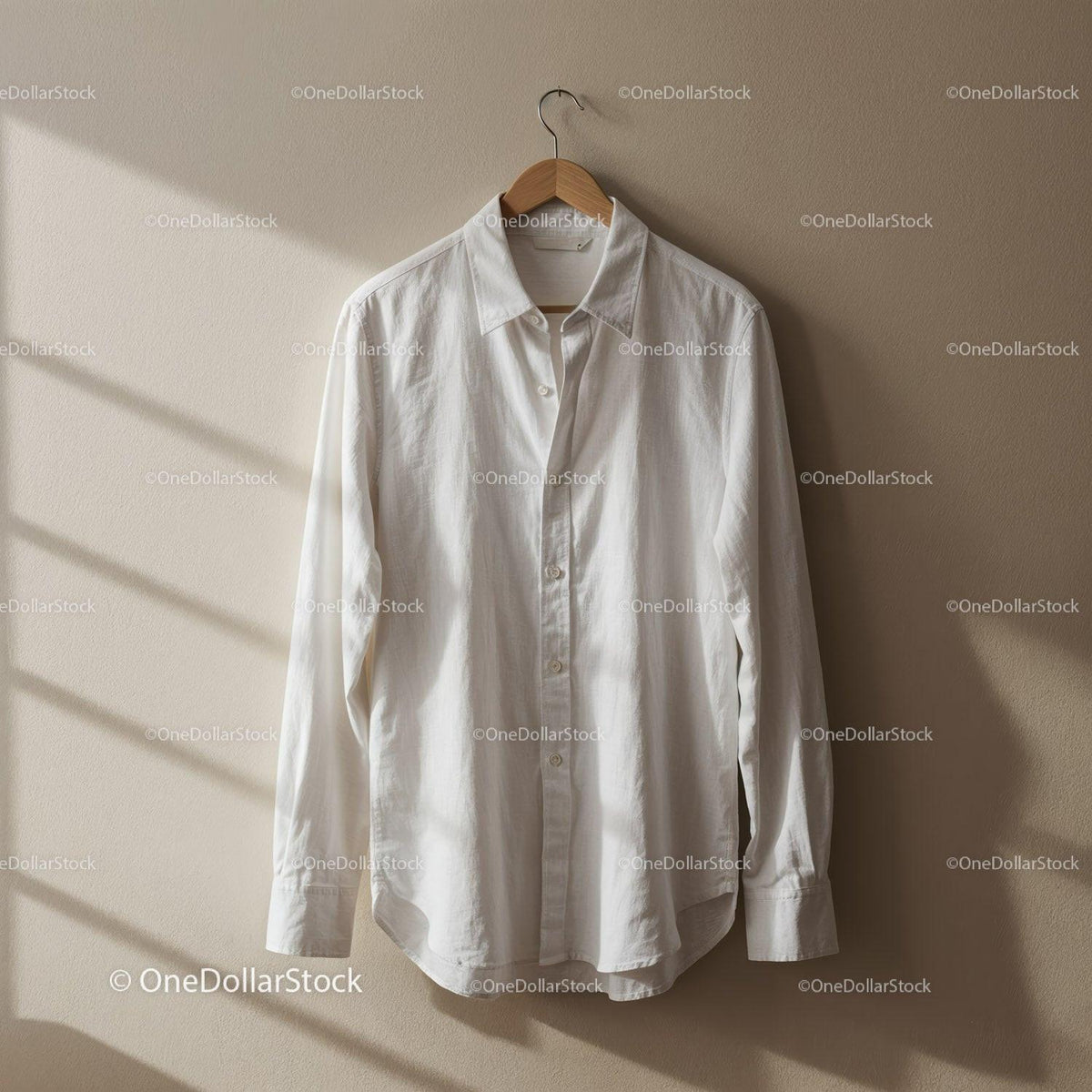 Classic White Shirt Hanging on Wooden Hanger JPG Mockup Image preview