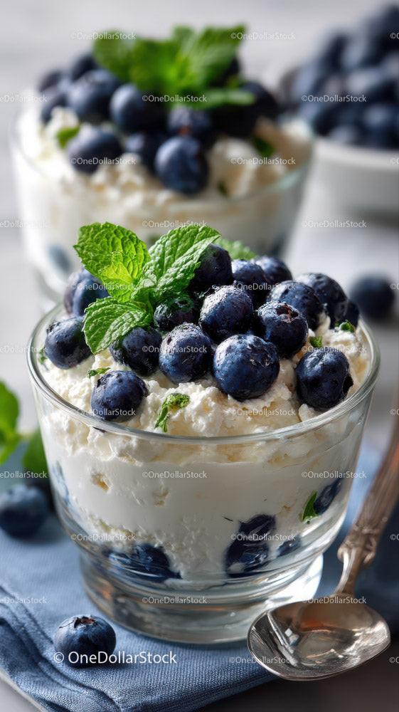 Berry Cheesecake in Glass Cup with Fresh Mint and Blueberries Stock Photo Bundle preview 6