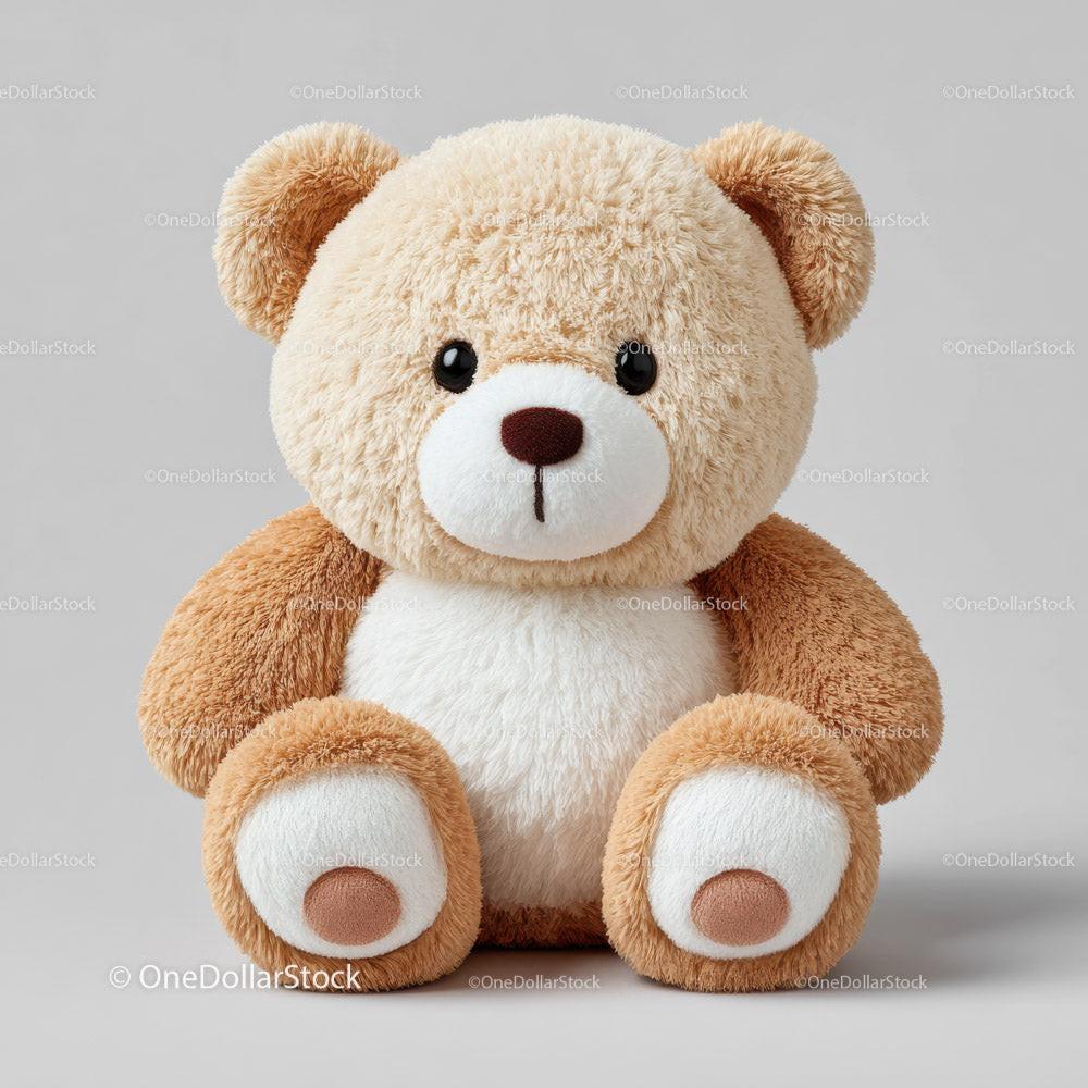 Soft plush teddy bear with tan fur and cream belly sitting upright