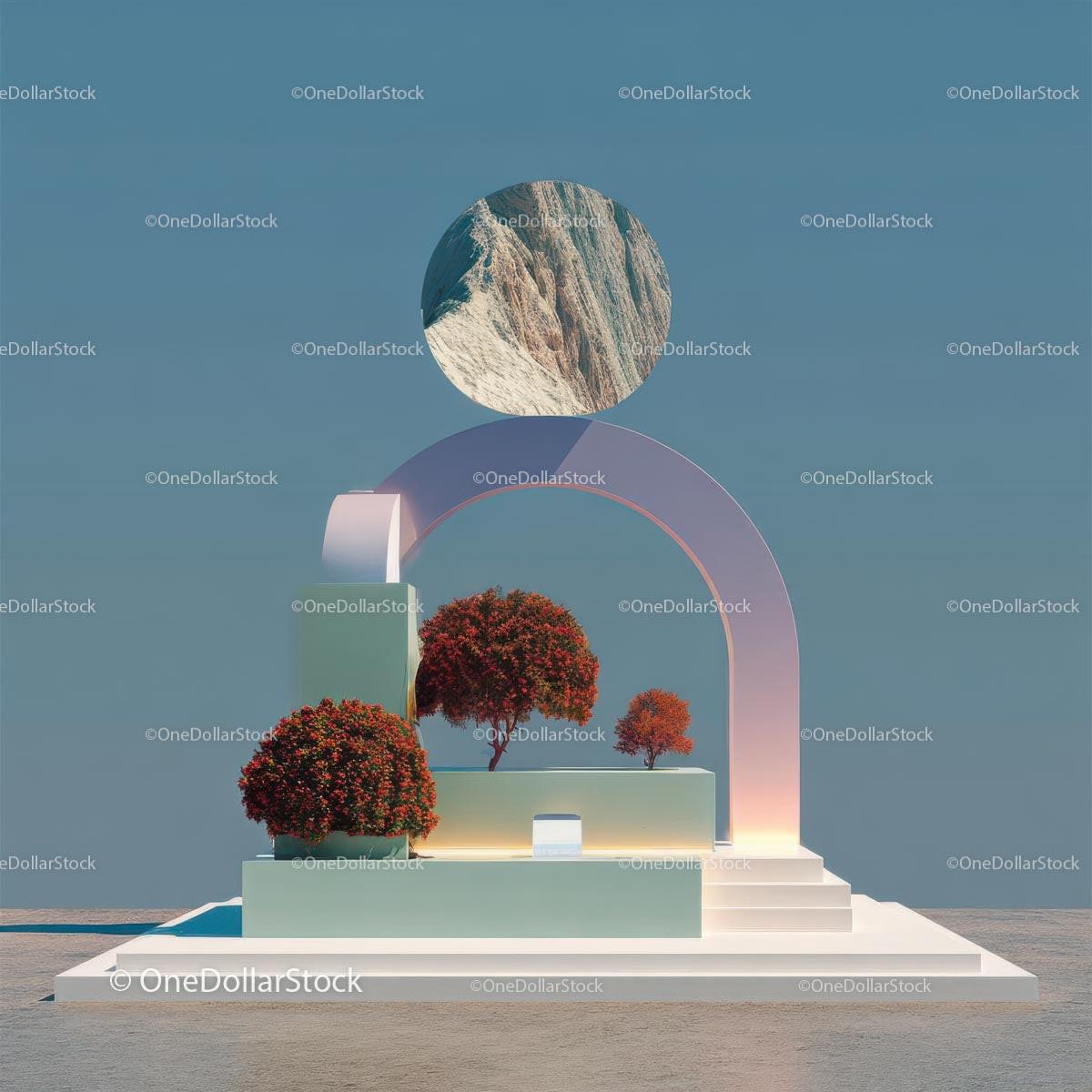Futuristic Abstract Landscape with Vibrant Red Trees Stock Photo Bundle preview 31
