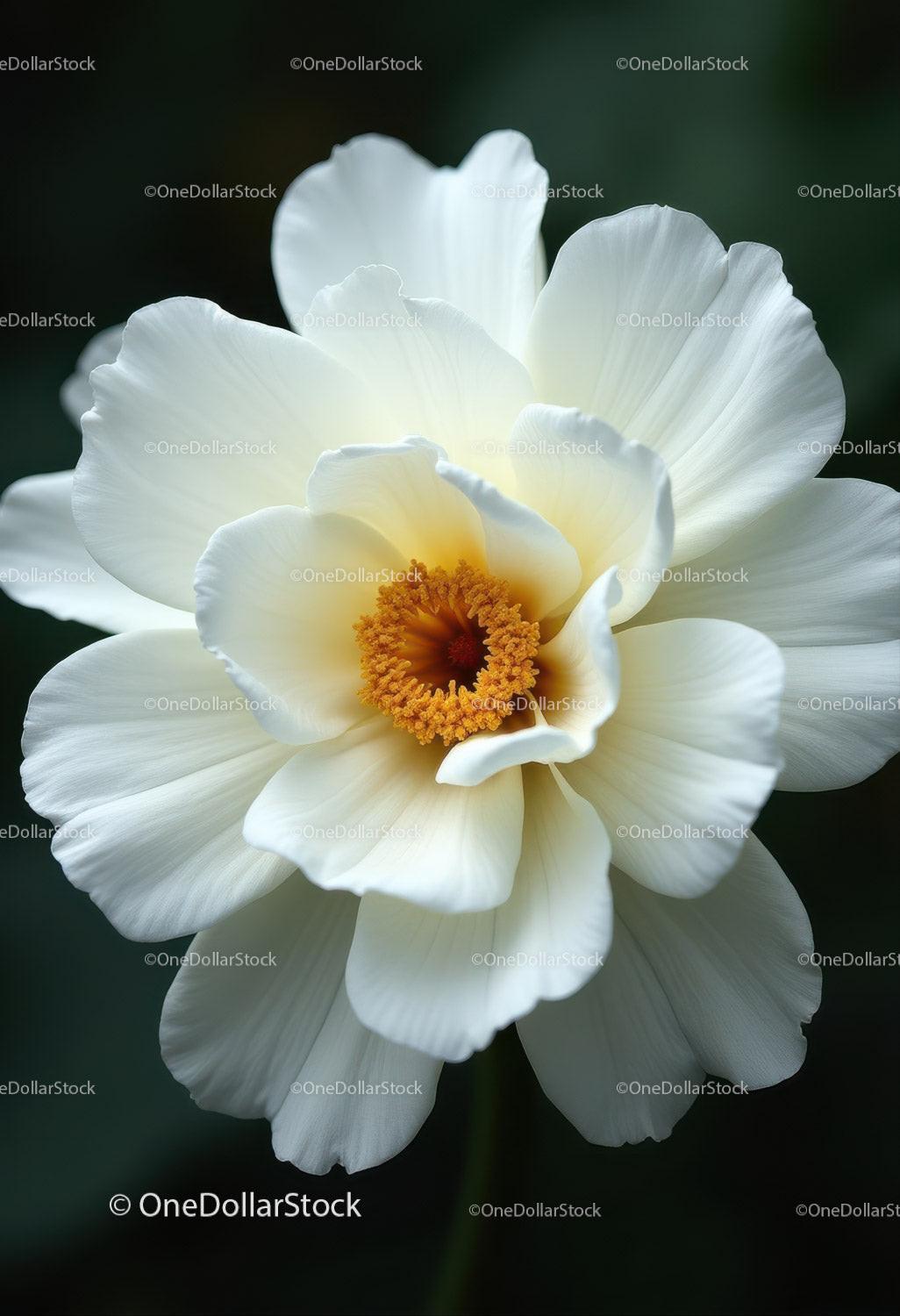 Elegant White Peony Bloom with Vibrant Orange Stamens Stock Photo Bundle preview 24