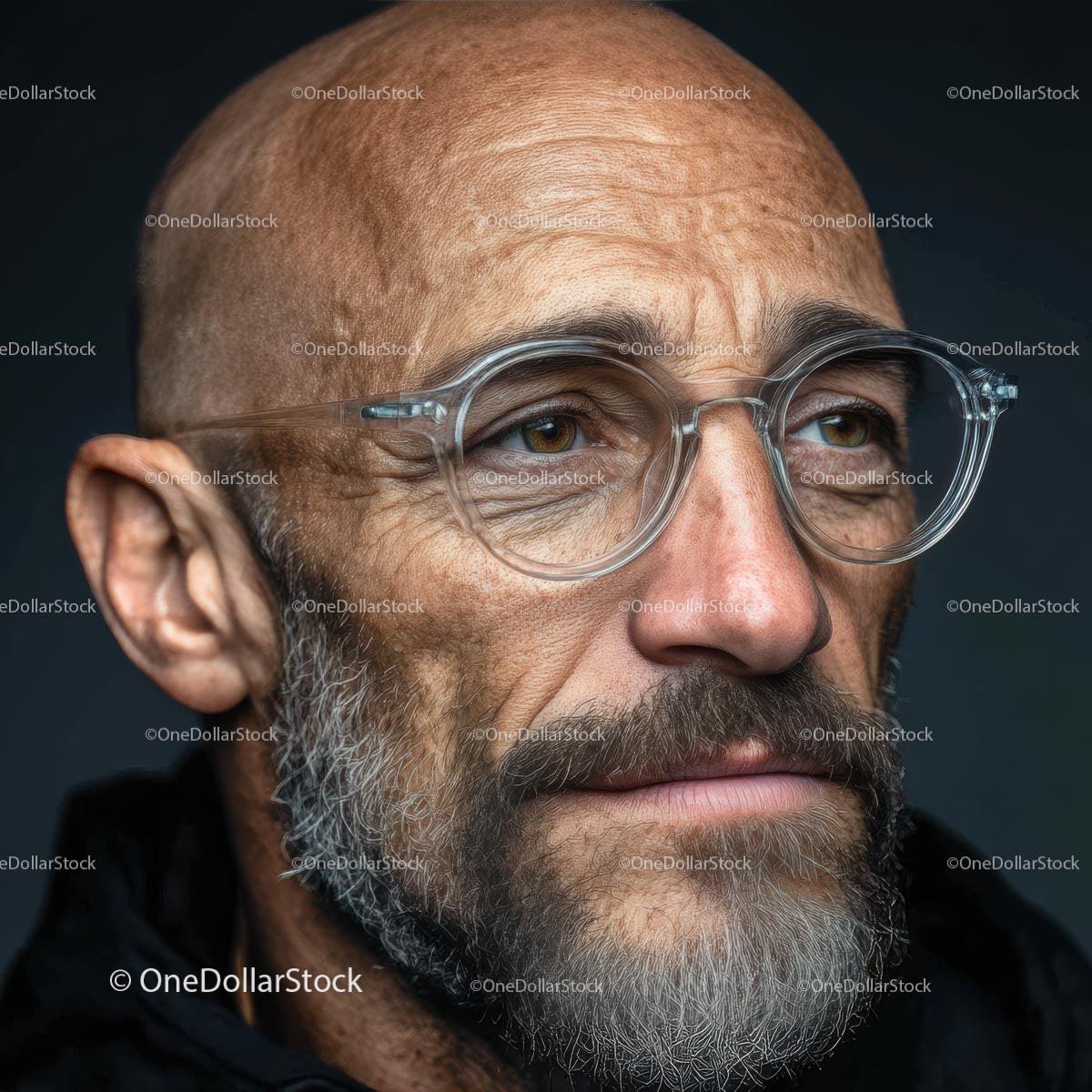Mature Man with Glasses and a Thoughtful Expression in Portrait Stock Photo Bundle preview 7