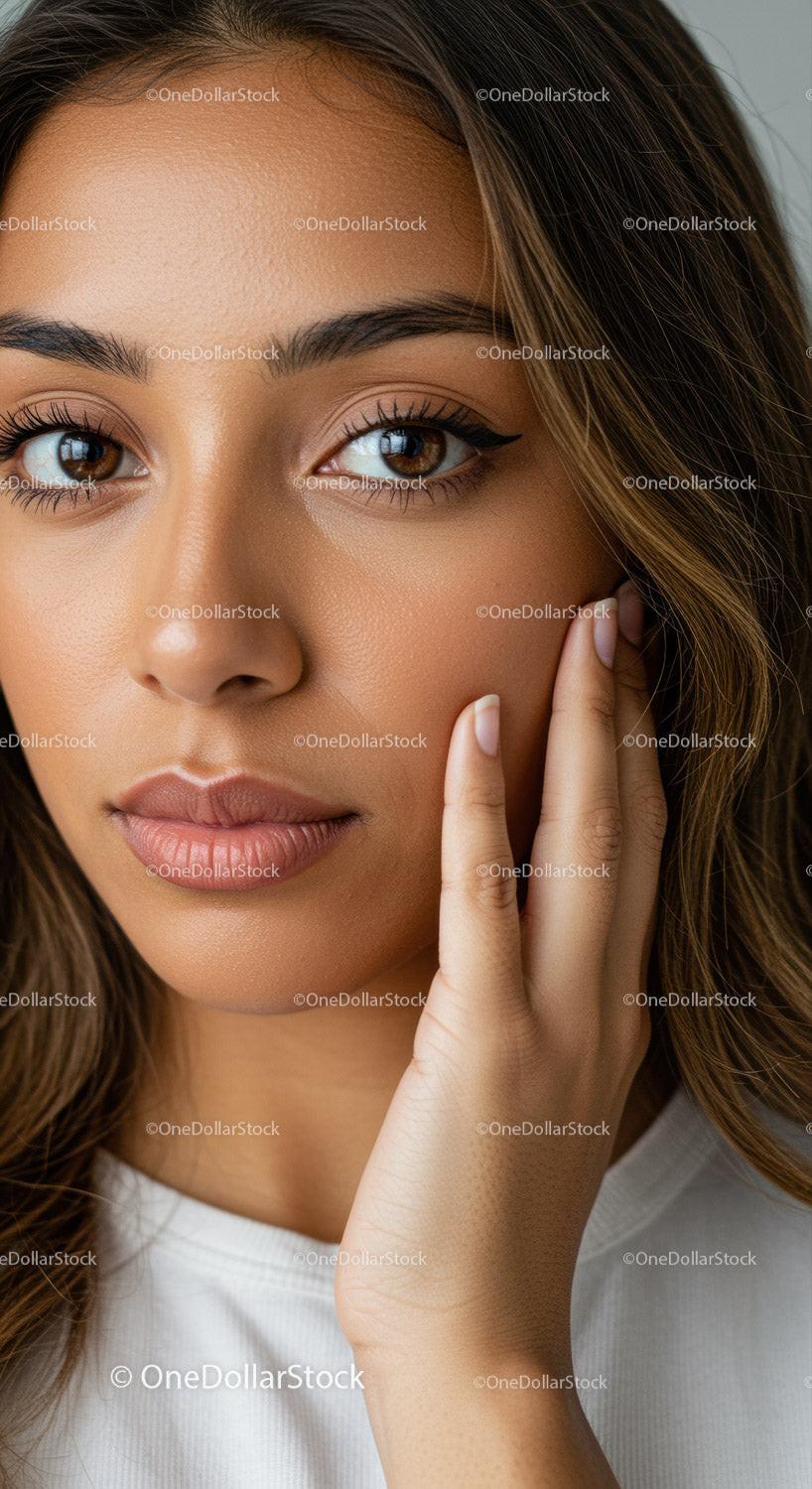 Portrait of a Beautiful Woman with Brown Eyes and Flawless Skin
