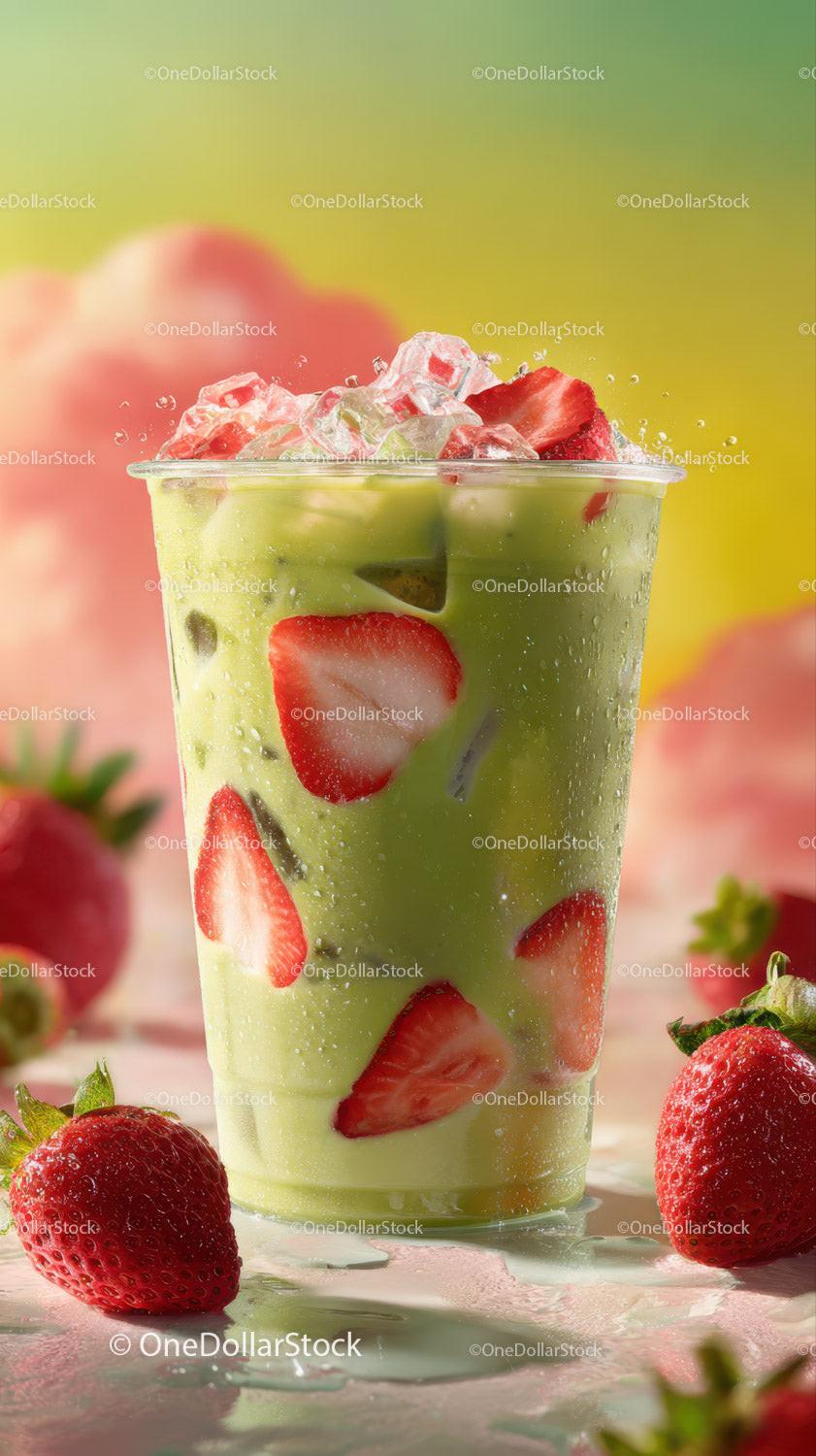 Strawberry and Green Tea Iced Refreshing Summer Drink