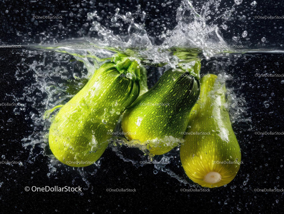 Vibrant Green Zucchini Splash with Water Effect for Food Photography