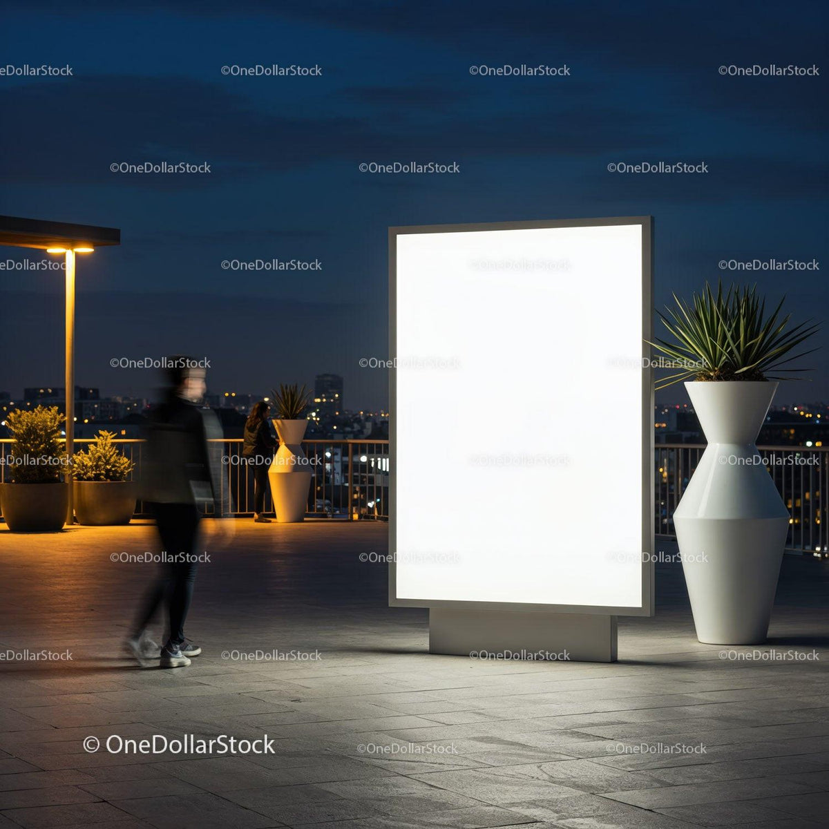Illuminated Urban Billboard on City Rooftop at Night JPG Mockup Image preview