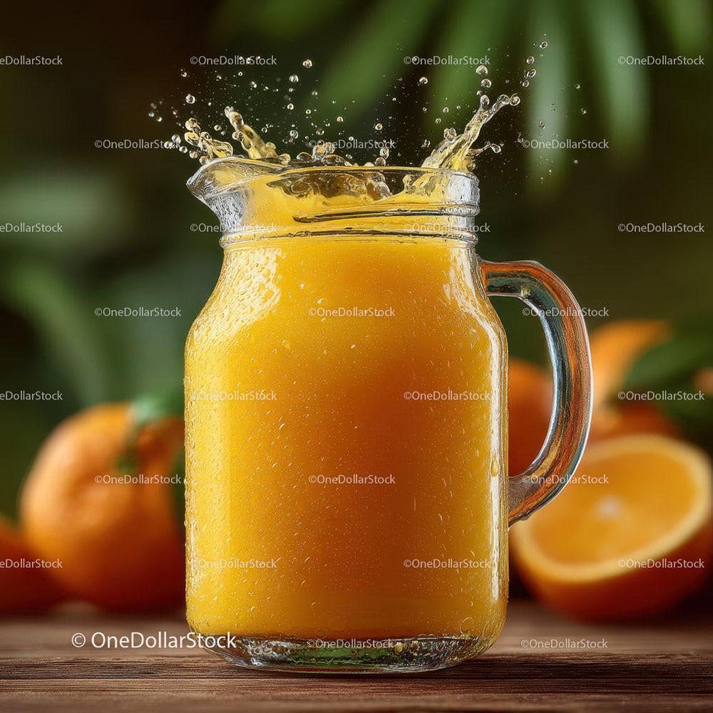Refreshing Splash of Fresh Orange Juice in Glass Jar Stock Photo Bundle preview