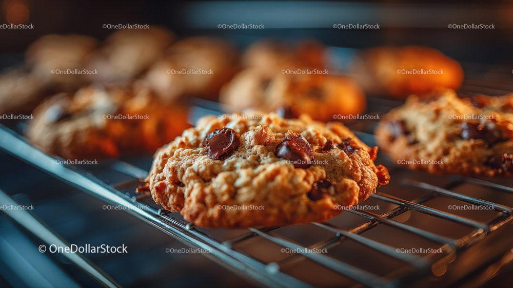 Freshly Baked Chocolate Chip Cookies on Cooling Rack Stock Photo Bundle preview 11