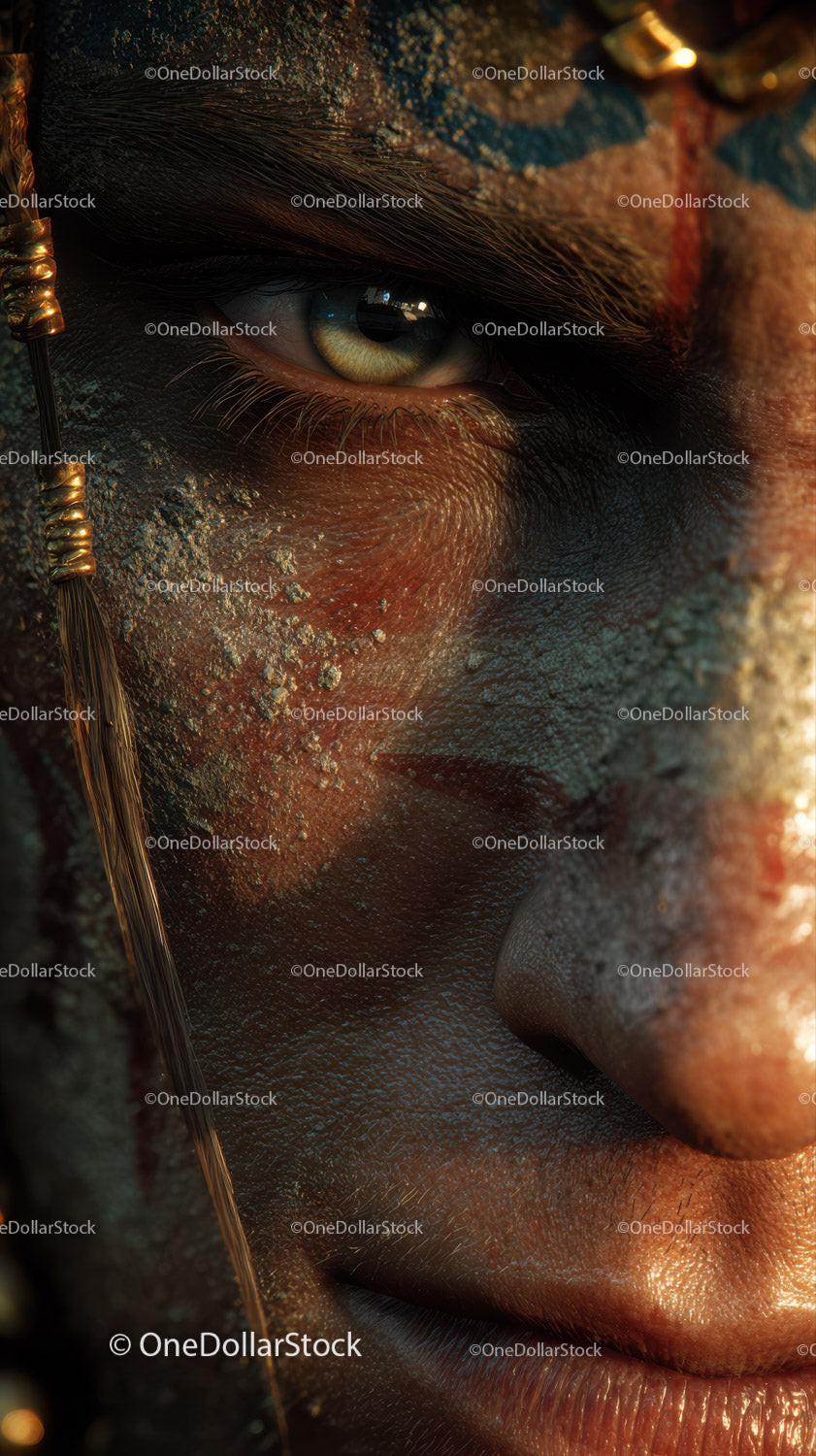 Close-up of An African Tribal Face with Gold Metallic Body Art Stock Photo Bundle preview 18