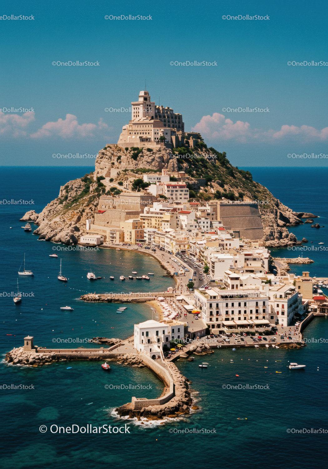 Scenic Coastal Town with Hillside Architecture and Seaside Harbor