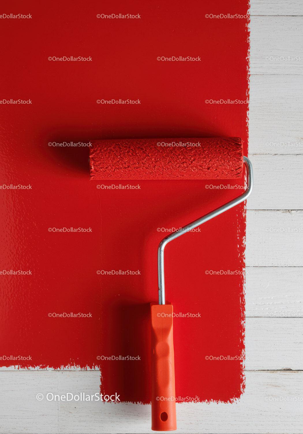 Red Paint Being Applied with Roller on White Wall for Home Renovation Stock Photo Bundle preview 19