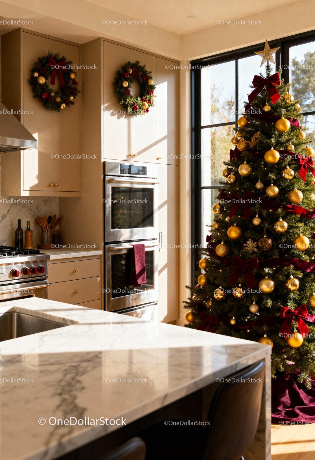 Cozy Modern Kitchen Decorated for Christmas Celebration