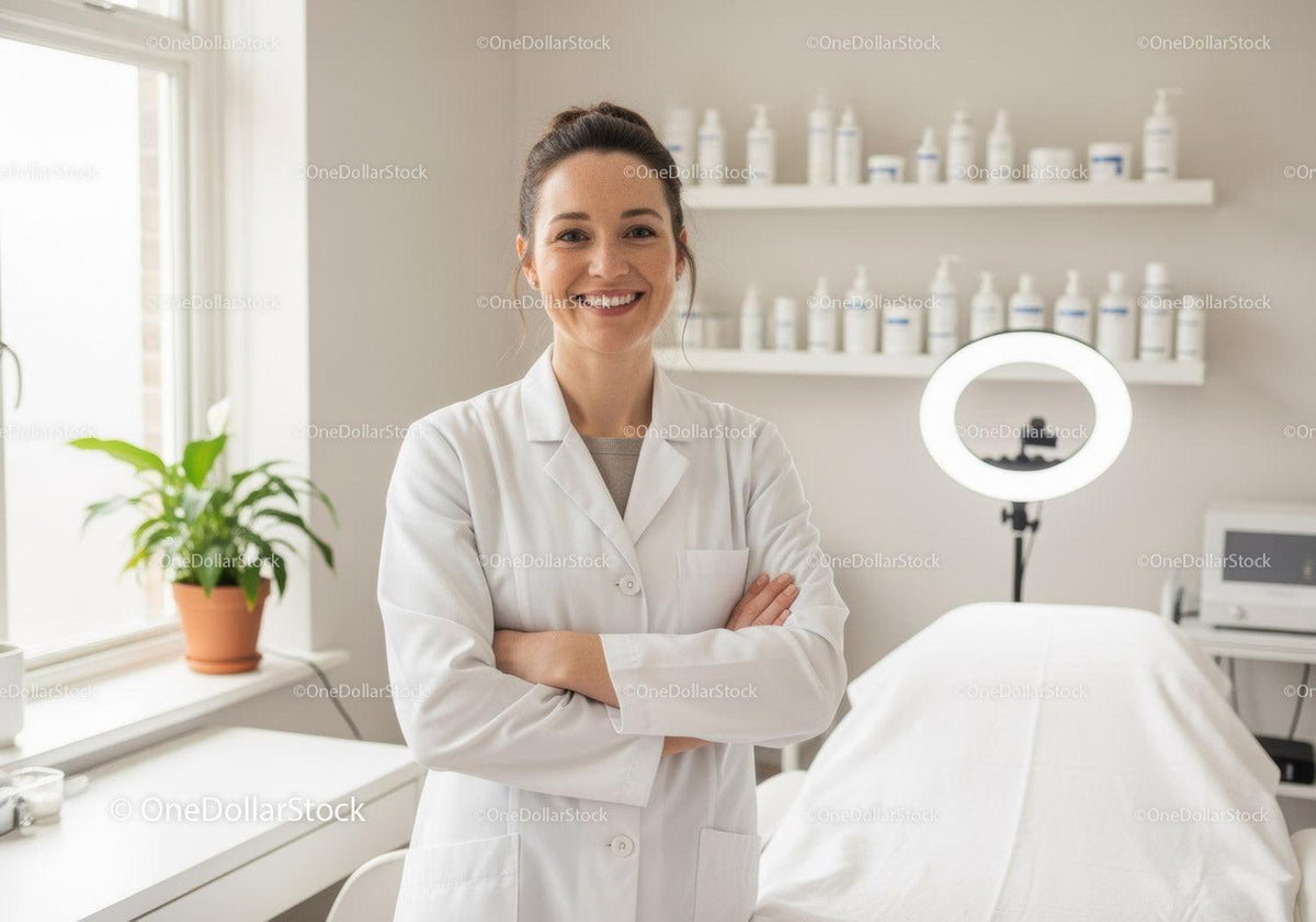 Smiling Female Healthcare Professional in Modern Clinic Setting