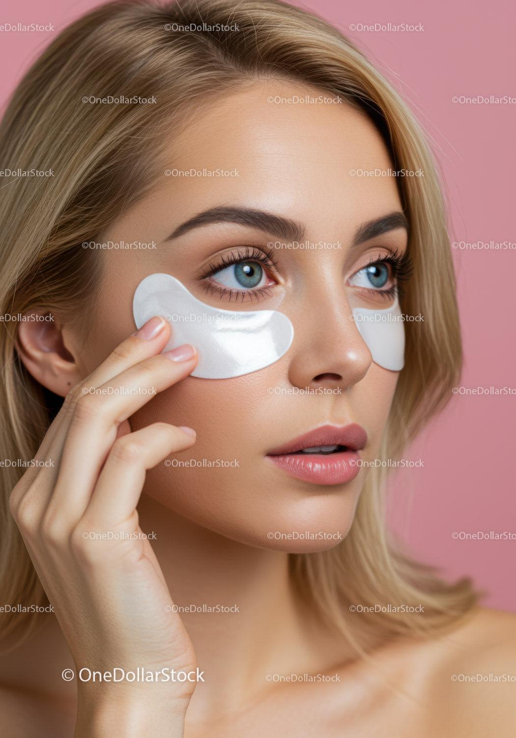 Beautiful Woman Applying Eye Masks for Skincare Ritual