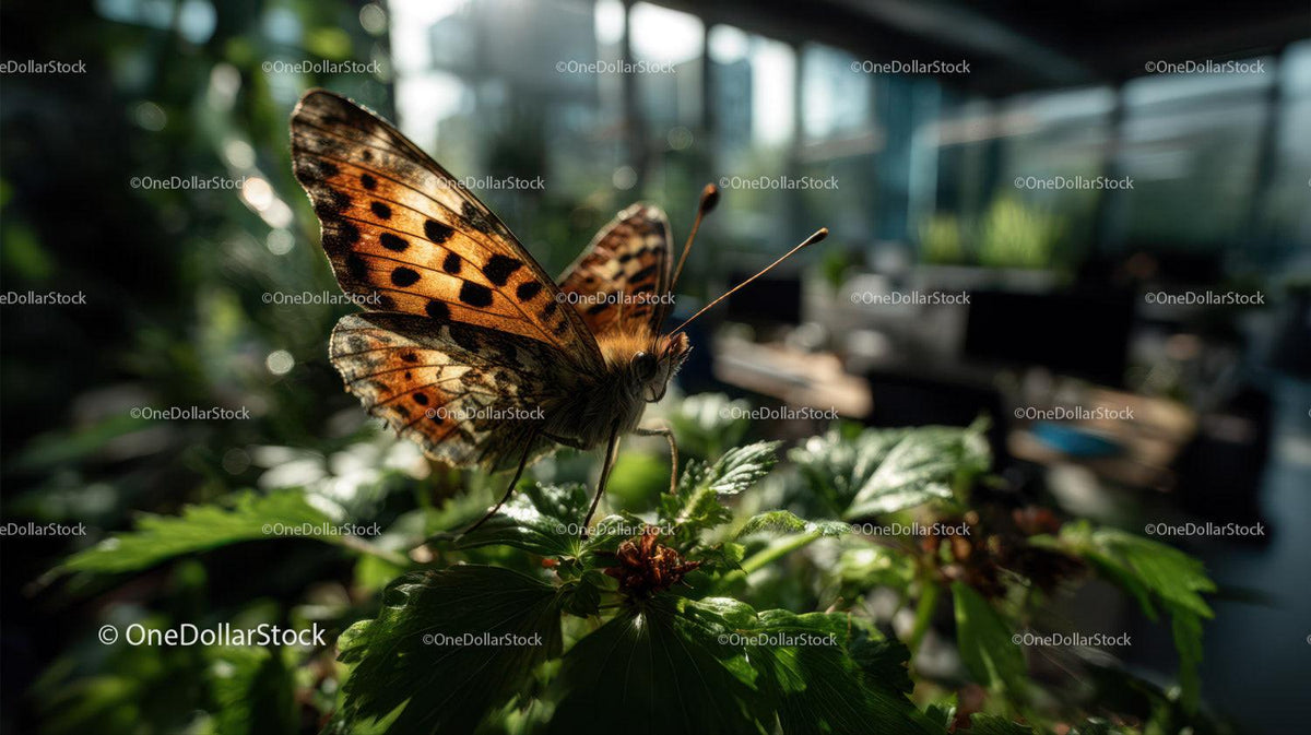 Close-up of Orange and Black Butterfly Resting on Green Foliage