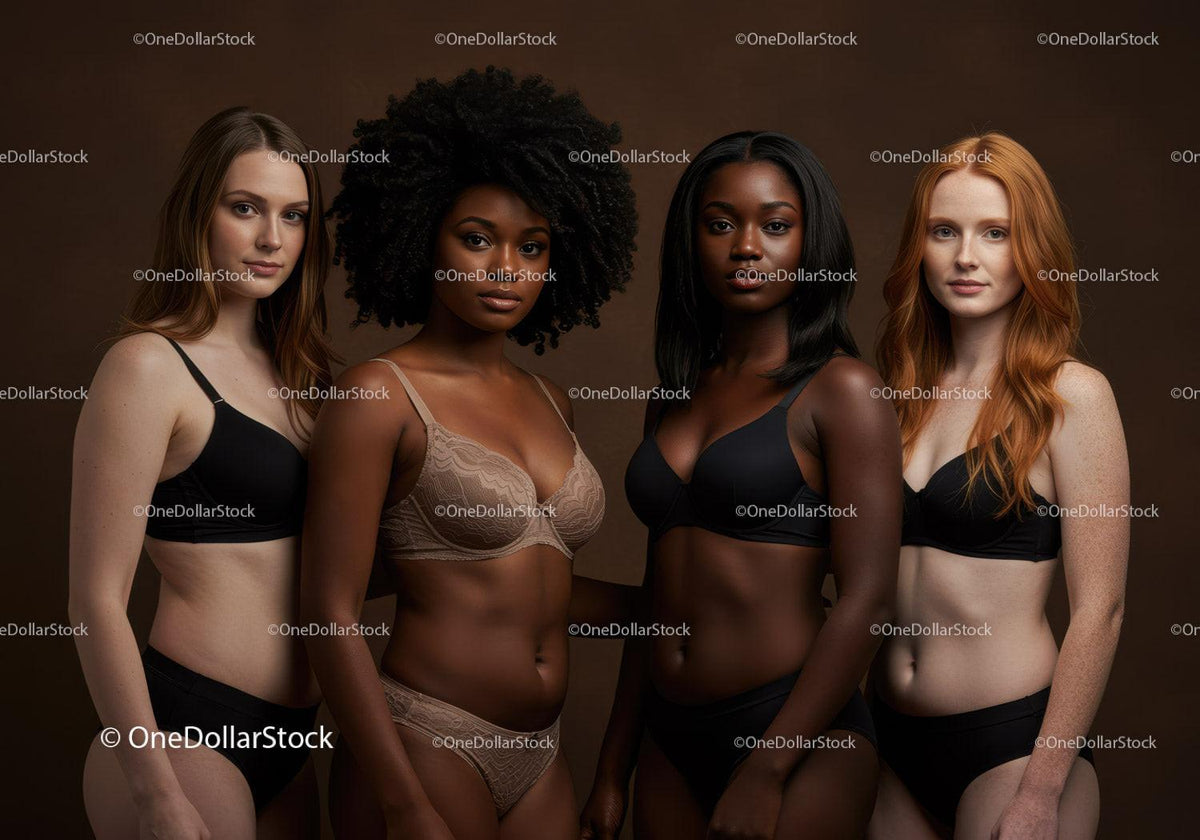 Diverse women modeling underwear in studio setting